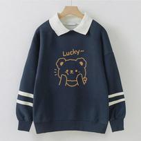 Girls' Academy Style Faux Two-Piece Polo Collar Sweatshirt, Plus Velvet for Autumn/Winter - Middle School Students' Long Sleeve Top XL【Suggested 115--130 lbs】