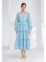2023 Fall V-Neck Lantern Sleeve Top & Elastic Waist Hollow Skirt Set for Women Extra Large