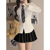 Women's Sweet & Spicy Waist-Hugging Long-Sleeve College Shirt - Slim Fit Student Style (White) M
