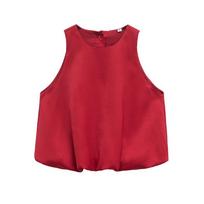Women's Retro Sleeveless Red Vest - Round Neck, Loose Fit, Balloon Silhouette, Spring/Summer Cover-up L