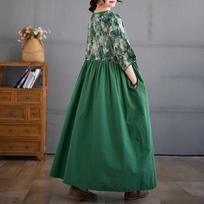 Medvilninė ir lininė vasarinė patchwork retro stiliaus suknelė, didelio dydžio ilgas sijonas One size