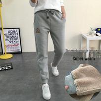 Women's Fleece-Lined Lambswool Joggers: Thick, Cozy, Plus-Size Available, Casual Small Leg Sweatpants for Autumn and Winter 5XL tamsiai mėlyna spalva