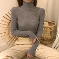 2022 Korean Style Black High Neck Slim Fit Thick Knitted Long Sleeve Women's Top for Autumn and Winter One Size