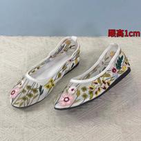 Embroidery flower print Mary Jane ballet flats mesh soft-soled grandma shoes women's breathable single shoes 35 balta