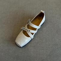Sheepskin version~ shallow mouth ballet shoes women's cross buckle square head leather single shoes retro sports Mary Jane shoes 35