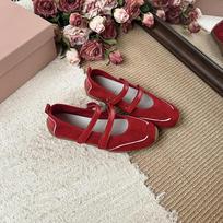 Leather red mesh light mouth double belt ballet shoes women's retro inner height increase versatile fashion Mary Jane shoes children 35