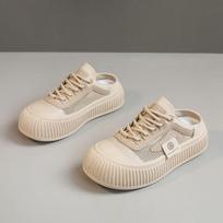 XT125 mesh semi-drag summer tide hollow mesh shoes breathable thick-soled casual heightening board shoes slippers 35 chaki