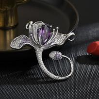 Women's Fashionable Retro Luxury Orchid Brooch Exquisite And Elegant Temperament Zircon Suit Pins black