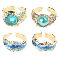 Adjustable Oceans Waving Rings Inspirational Sea Elegant Designs Silver Sturdy Alloy Resin Crafted Gifts for Women