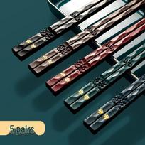 Shuangshihui 5-Pair Alloy Chopsticks Set with Ancient Carving