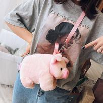 Cute Pink Pig Plush Crossbody Bag Soft Kawaii Animal Stuffed Coin Purse With Ribbon Zipper Messenger Satchel China Mainland gray