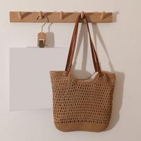 Yogodlns Casual Hollow Crochet Women Shoulder Bags Designer Handbags Woven Large Tote Bag Handmade Summer Beach Purses 40x2x32cm chaki