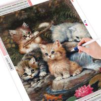 Diamond Paintnig Animal Home Decor Deimantinis siuvinėjimas Mozaika Cat Full Apvalus Rankų darbo kalnų krištolas 20X30CM gray
