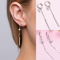 Madingi „Pentagram“ žvaigždės auskarai „Crystal Stud“ Moterims – dovana ONE SIZE sidabras