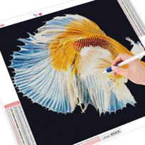 5D deimantinis siuvinėjimas kryželiu žuvies pilnas apvalus paveikslas gyvūnas 30x30CM orange