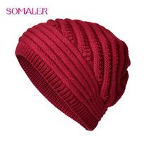 SOMALER Slouchy Beanies Žieminės megztos kepurės moterims Šiltos Oversize Caps Moteriškos rudens mados kepurė One Size tamsiai raudona spalva