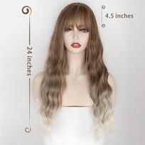 MERISIHAIR Braškių blondų perukas ilgi kirpčiukai, ilgas banguotas perukas juodaodėms moterims, sintetinis perukas su kirpčiukais Ombre, karščiui atsparus 24 coliai beige