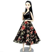 Black Floral Fashion Dress Outfits for Barbie Dolls Clothes Party Gown Kids DIY Toys 1:6 Doll House Accessories juoda