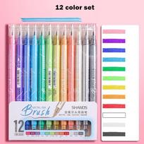 12pcs Metal Ink Brush Pens Set Double Ended Metallic Color Drawing Art Marker Liner Hand Lettering Calligraphy Painting blue