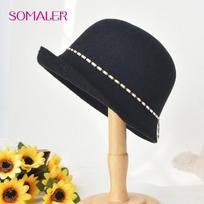 SOMALER Žieminė elegantiška banketinė Fedora kepurė Vilna Veltinis Fedoras su madinga puošmena Moteriškos rudeninės skrybėlės vilnos kibirai ruda