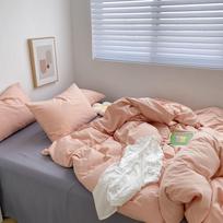 Princess Style Simple Solid Color Bed Four-piece Nude Sleeping Washed Cotton Student Dormitory Quilt Cover Sheet Set 1.5m