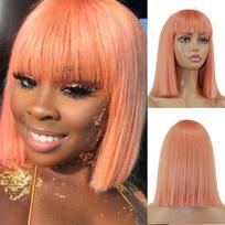 „MISS WIG“ oranžinis trumpas „Bob“ sintetinis perukas su kirpčiukais, tiesus perukas moteriškiems plaukams, karščiui atsparus pluoštas, tiesus „Bob“ perukas 14inches brown