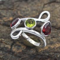 Natural Red Ganet and Peridot Ring With Gemstone 925 Sterling Silver Ring Handmade Stone Solid Round Cut Stone Jewelry for Women - 1.87 Cts 7 žalia/raudona