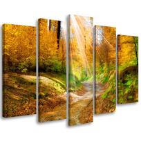 Penkių dalių paveikslų spauda ant drobės Forest Autumn Nature 100x70 oranžinė