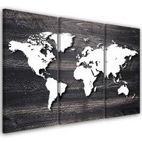 Trijų dalių paveikslėlių drobės spaudinys World Map Vintage 60x40 juoda/balta