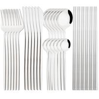 Western 30Pcs Dinnerware Knife Fork Spoons Chopsticks Cutlery Set High Quality Stainless Steel Set Kitchen Tableware Set Silver