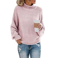 Ladies Fashion Sweater Solid Color High Neck Slim Bottomed Knit Sweater M rožinė