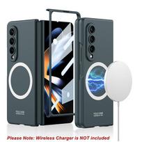 Magnetiniai belaidžiai įkrovikliai, skirti Samsung Galaxy Z Fold 4 Fold 3 Case Stiklo plėvelė ekrano apsauga Matinis kietas dangtelis Case & Screen Protector tamsiai žalia spalva