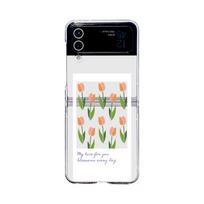 For Samsung Galaxy Z Flip 4 3 Case Orange Tulip Pattern Painted Transparent Folding Shockproof Clear Hard Back Cover Accessories For Galaxy Z Flip 3