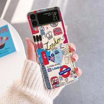 Skirta Samsung Galaxy Z Flip 4 3 dėklas Kelioninės etiketės Dažytas Skaidrus Atsparus smūgiams PC Kietas galinis dangtelis Skirta Samsung Zflip4 Flip3 dėklas For Samsung Z Flip 3
