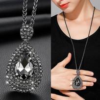 Hi Fashion Waterdrop Gray Crystal Necklace Luxury Long Chain Necklaces & Pendants For Women Female Collier Femme Party Jewelry 2021 juoda