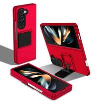 KEYSION Luxury Live Stand Case for Samsung Galaxy Z Fold 5 5G PC Shockproof Phone Back Cover for Samsung Galaxy Z Fold 5 4 3 5G for Galaxy Z Fold 5 raudona