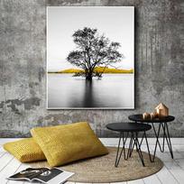 Auksinis retro stiliaus gamtos peizažas drobės plakatas Šiaurės šalių valčių medis ežero sienos menas Modernus namų dekoravimo paveikslas interjero tapybai 21*30cm