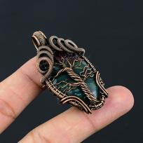 Elegant Indian Moss Agate Gemstone Pure Copper Wire Wrapped Handmade Pendant Jewelry 2.20 Inches žalia