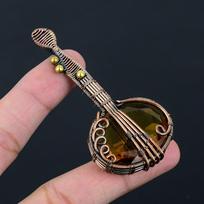 Lavish Honey Topaz Gemstone Pure Copper Wire Wrapped Handmade Pendant Guitar Shaped Jewelry 3.23 Inches oranžinė
