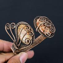 Leopard Jaspar Gemstone Pure Copper Wire Wrapped Handmade Cuff/ Bangle Jewelry Adjustable ruda