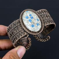 K2 Azurite Gemstone Pure Copper Wire Wrapped Handmade Cuff/ Bangle Jewelry Adjustable balta
