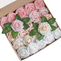 25Pcs Artificial Roses Flower Heads Real Looking Fake Roses W/Stem for DIY Wedding Bouquets Centerpieces Arrangements Party Home Decorations rožinė