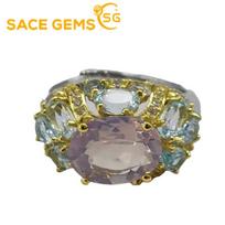 SACE GEMS 925 Sterling Silver 8*10MM Natūralių levandų krištolo žiedai moterims sužadėtuvių kokteilių vakarėliui, puiki papuošalų dovana Open levanda