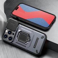 KEYSION Shockproof Case for iPhone 14 Pro Max 14 Plus Slide Camera Lens Protection Ring Stand Phone Cover for iPhone 13 Pro Max for iPhone 14 pilka spalva