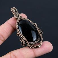Amazing Black Onyx Gemstone Pure Copper Wire Wrapped Handmade Jewelry Pendant 2.76 Inches juoda