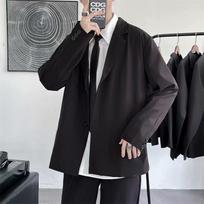 IELGY Solid Color Hong Kong Style Casual Suit Jacket Men Loose Korean Style 2XL juoda