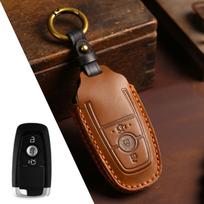 HALLMO tikros odos automobilio raktų dėklas, skirtas Ford 3 Buttons ruda