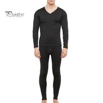 2 vnt./komplektas Vyriški žieminiai terminiai apatiniai Ilgi Jonų rinkinys Plius V dydžio kaklelis Slim Fit Elastinis Fleece Sulaiko šilumą Storas Thermo Homewear pižamų apatinis komplektas 2XL tamsiai pilka spalva