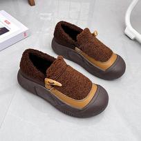 Platform Women Fur Short Plush Snow Boots Casual Loafers Shoes Winter Warm Chelsea Boots Mid Heels Trend 39 chaki