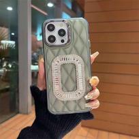 For iPhone 15 Pro Max Luxury Lambskin Square Diamond Phone Case For iPhone 14 13 12 11 Pro Max Shockproof Cover iPhone 15 Pro Max sidabras